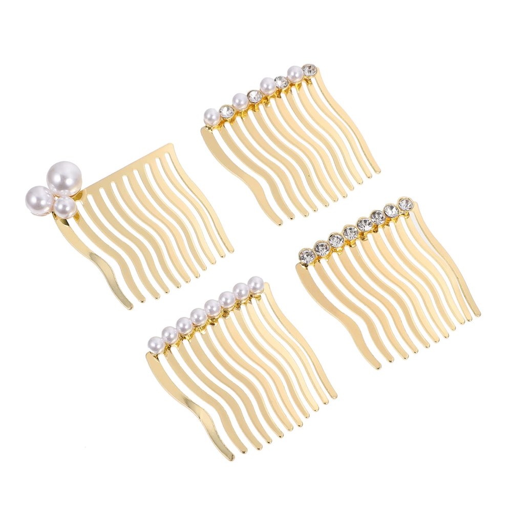 Beatifufu 4pcs Lightweight Hair Side Comb Set with Pearls and Rhinestones Versatile Hair Decor for Daily Use Comfortable Grip for Women and Girls