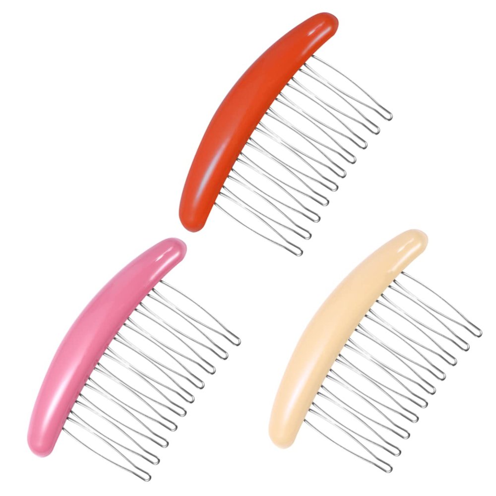 Beatifufu 3pcs Chic Hair Side Combs for Women Non-slip Hair Accessories Orange Pink and Beige for Parties Dances and Daily Wear