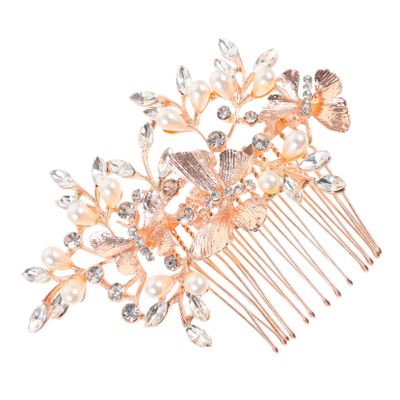 Angoily Bridal Hair Comb Delicate Rose Gold Headpiece for Weddings Elegant Floral Hairpin Accessories for Brides and Special Occasions Confidence and Charm