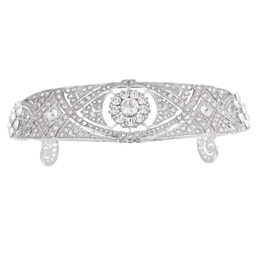 Angoily 1pc Elegant Hair Hoop Crown for Women Vintage Rhinestone Wedding Headdress for Brides and Bridesmaids for Prom Parties and Special Events Silver