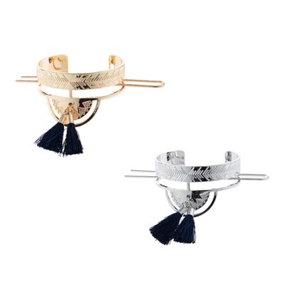 Angoily 2pcs Elegant Hair Cuff Bun Cages Tassels Vintage Style Hair Accessories for Women Gold and Silver for Weddings Dances and Daily Wear