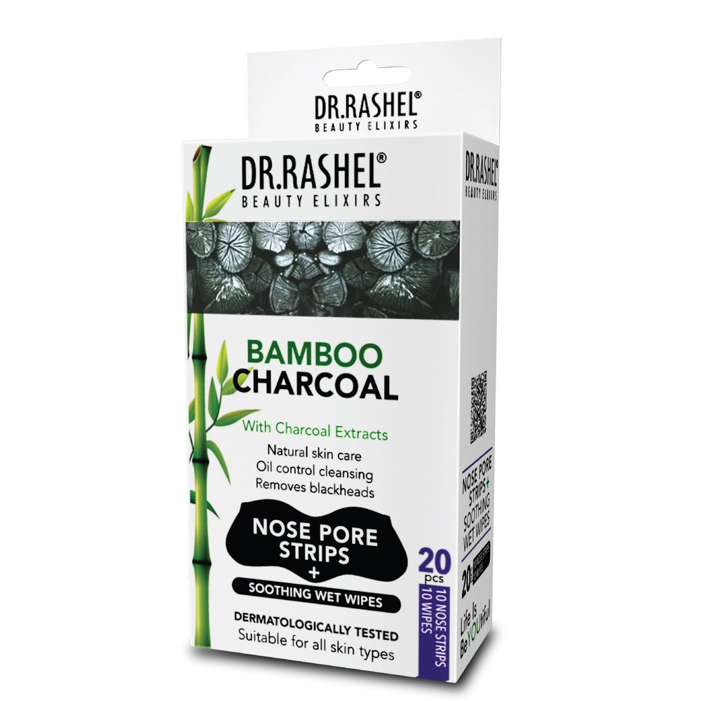 DR.RASHEL Charcoal Nose Pore Strips For Pore Cleansing, Instant And Painless Blackheads Removal | Deep Purifying Blackhead Remover Strips for Nose | 20 PCS (10 Strips & 10 Wipes)