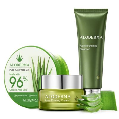 Aloderma Basic Aloe Firming & Nourishing Set - 4 Pieces - 200g Aloe Vera Gel x 2pcs, Firming Cleanser, Firming Cream