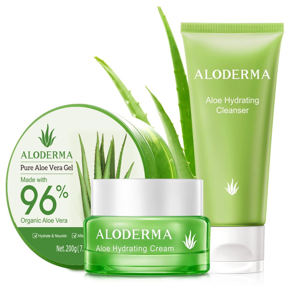 Aloderma Basic Aloe Hydrating Set - 4 Pieces - Hydrating Cleanser, Hydrating Cream, 200g Aloe Vera Gel x 2pcs