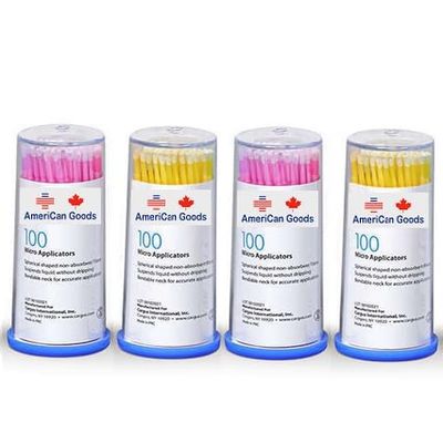 AmeriCan Goods 400Pcs Micro Applicators 2mm Regular & 1.5mm Fine, Assorted Colors Non-Linting Micro Brushes for Dental, Eyelash Cotton Tip Swabs (Fine)