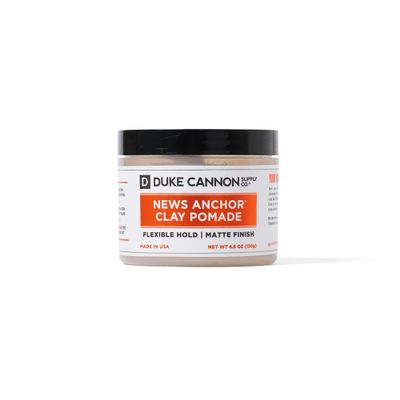 Duke Cannon News Anchor Clay Pomade, 4oz  Flexible Hold, Matte Finish, Shea Butter, Coconut Oil & Beeswax for All Hair Types, Non-Greasy Styling for Men
