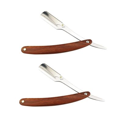 minkissy 2pcs Manual Metal Straight Razor for Men Vintage Barber Shaver for Beard Sideburns and Hair Styling Easy Use Design for Home and Salon Grooming