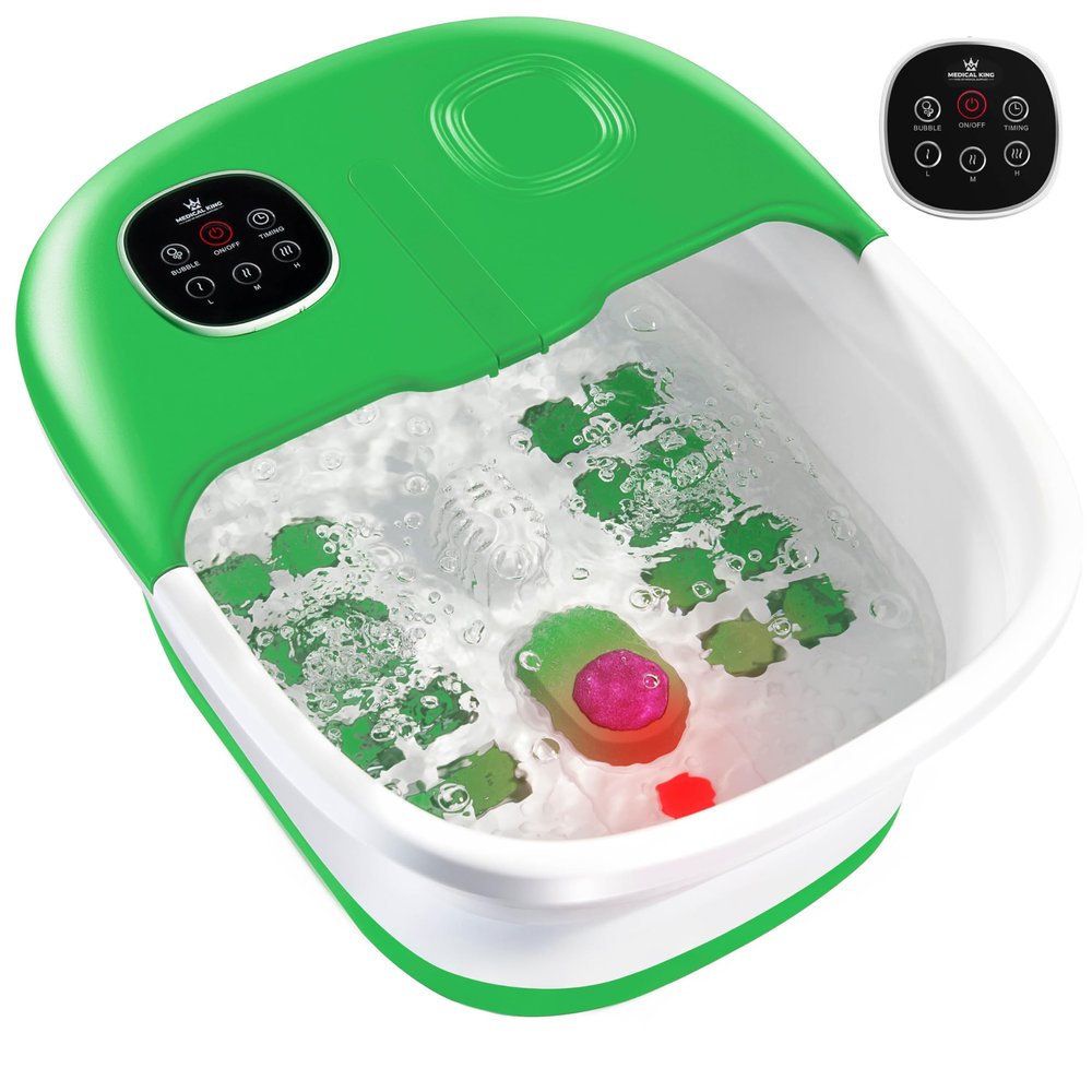 Medical king Foot Spa with Heat and Massage and Jets Includes A Remote Control Pumice Stone Collapsible Foot Spa Massager with Heat and Bubbles and Vibration