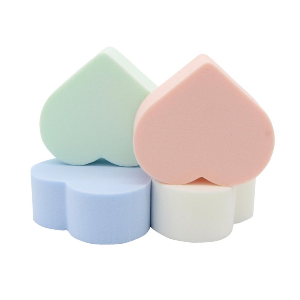 Angoily Makeup Sponges for Foundation 4 Pcs Natural Facial Cleaning Sponges Heart Shape Puff Gentle Skin Care Tools