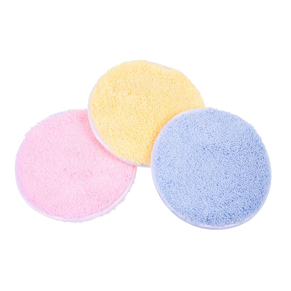 Beatifufu 3pcs Rounded Cleansing Makeup Pads for Gentle Face Washing Soft and Washable Cosmetic Remover Yellow Pink and Blue Convenient Skincare Tools for Home and Salon Use