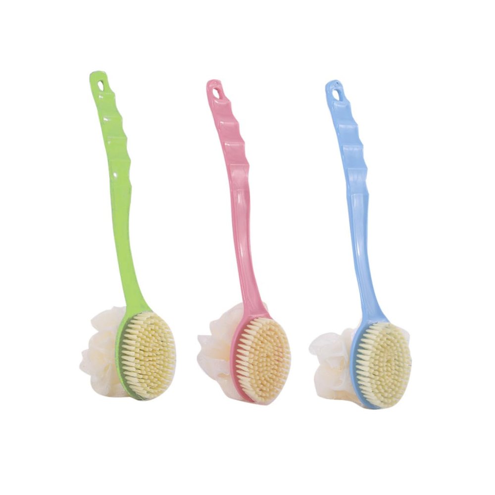 Angoily 3pcs Long Handle Bath Brush Set Eco-Friendly Double-Sided Scrubber for Body Massage Back Cleaning Exfoliation Colors Pink Green Blue