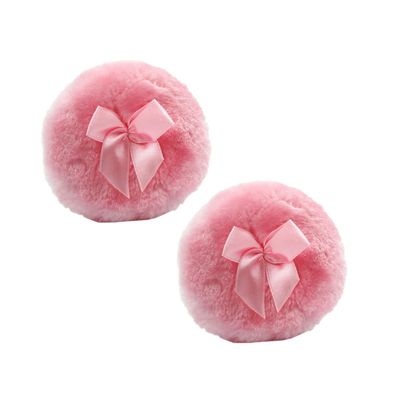 minkissy 2pcs Fluffy Powder Puff Soft Cotton Makeup Applicators with Pink Bowknot Design for Loose Body and Cosmetic Powders for Home and Salon Use