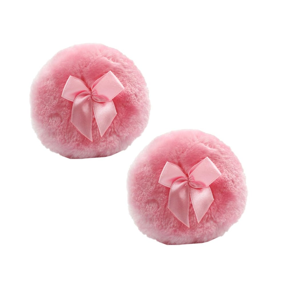minkissy 2pcs Fluffy Powder Puff Soft Cotton Makeup Applicators with Pink Bowknot Design for Loose Body and Cosmetic Powders for Home and Salon Use