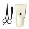 MERRYHAPY 3pcs Stainless Steel Beard Scissors Set for Precision Grooming Includes Black Scissors Apricot Leather Sheath and Small Comb Beard Care Tool for Men view 1