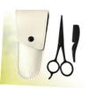 MERRYHAPY 3pcs Stainless Steel Beard Scissors Set for Precision Grooming Includes Black Scissors Apricot Leather Sheath and Small Comb Beard Care Tool for Men view 2