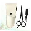 MERRYHAPY 3pcs Stainless Steel Beard Scissors Set for Precision Grooming Includes Black Scissors Apricot Leather Sheath and Small Comb Beard Care Tool for Men view 4