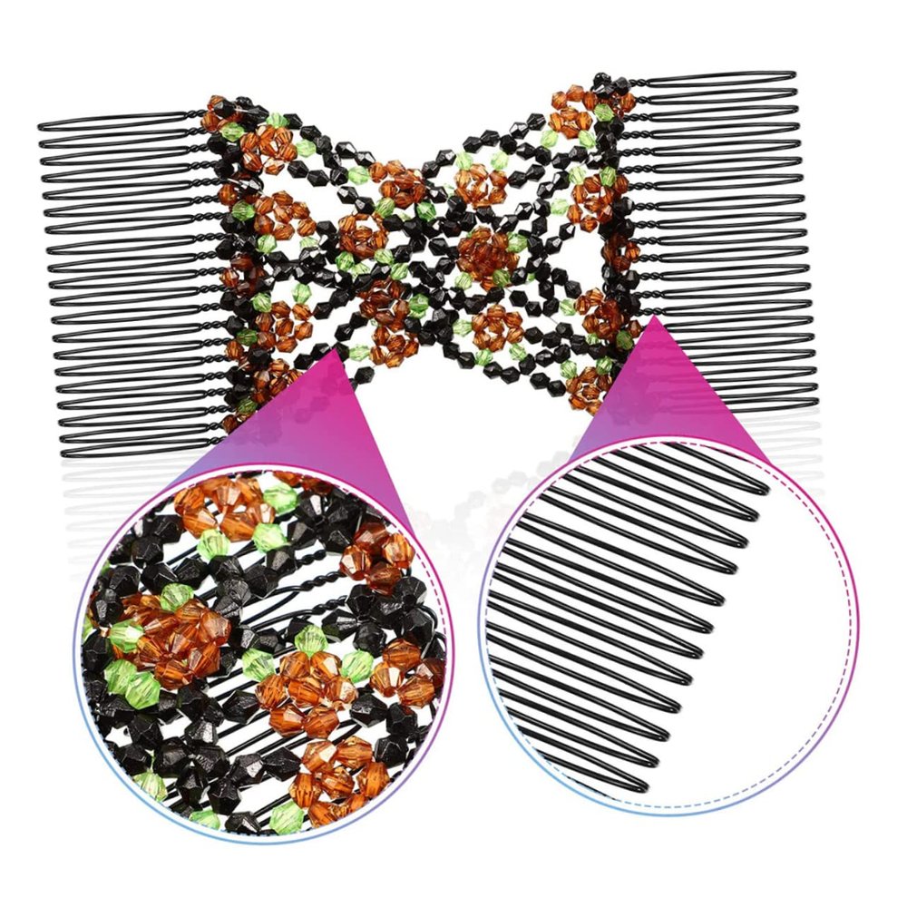 Angoily 4pcs Beads Double Hair Comb Clips Stretchy Accessories for Women Comfortable Stylish Hair Slides for Updos and Everyday Use Random Style