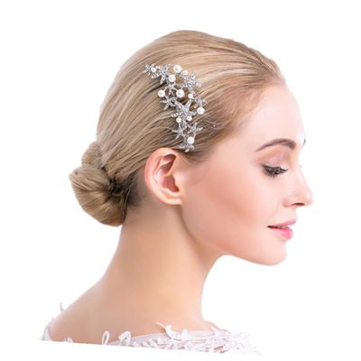 Beatifufu Bride Comb Crystal Silver Alloy Diamond-inlaid Pearl Hair Decor for Wedding