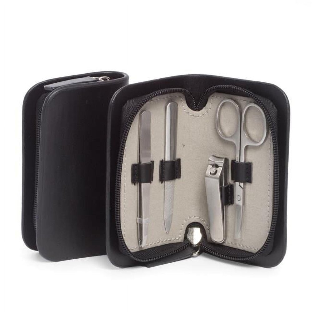 4 Piece Manicure Set - Black Leather Case