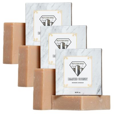 Penthouse Soap Co. Organic Bar Soap, Enriched with Natural Ingredients, 3 Bar Pack, Roasted Coconut