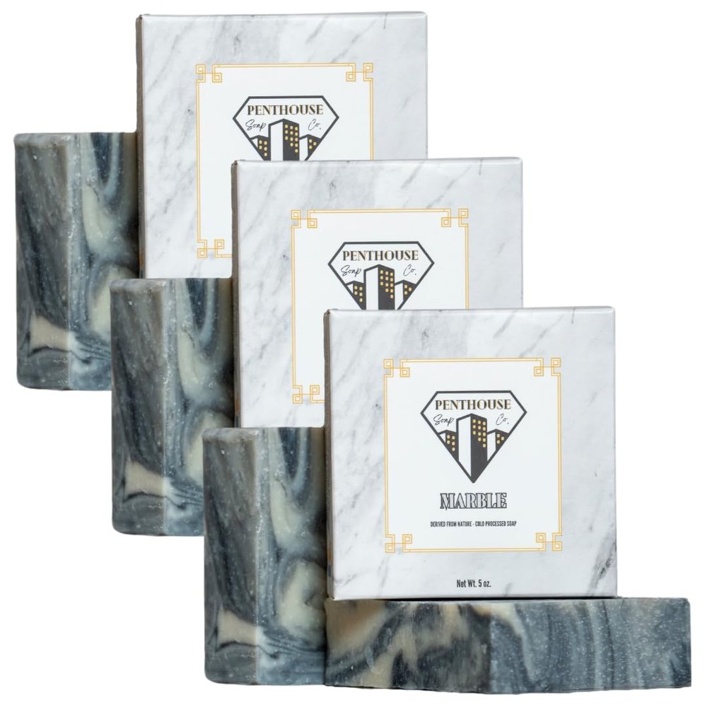 Penthouse Soap Co. Organic Bar Soap, Enriched with Natural Ingredients, 3 Bar Pack, Marble