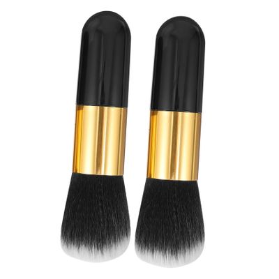 Mipcase 2pcs Fluffy Loose Powder Foundation Brush Multi-functional Makeup Brush for Blending Highlighting and Contouring Chic Black Gold Design for Women