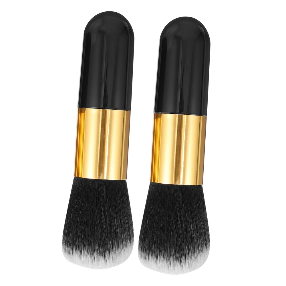 Mipcase 2pcs Fluffy Loose Powder Foundation Brush Multi-functional Makeup Brush for Blending Highlighting and Contouring Chic Black Gold Design for Women