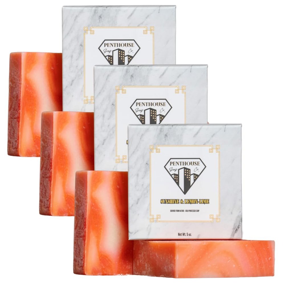 Penthouse Soap Co. Organic Bar Soap, Enriched with Natural Ingredients - 3 Bar Pack, Sunshine & Lemon-Lime