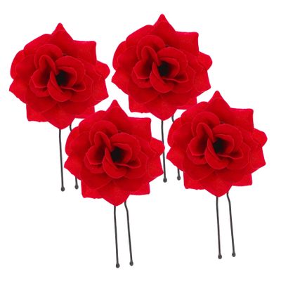 MERRYHAPY 4pcs Flower Hair Pins Beautiful Decorative Hair Accessories for Weddings Parties and Special Occasions Retro Red Design