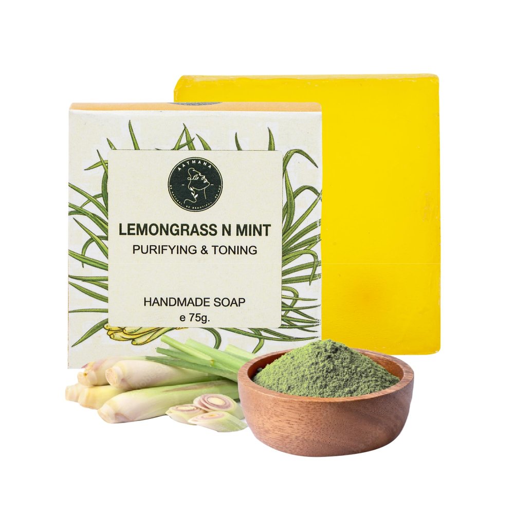 AATMANA Mint & Lemongrass Handmade Natural Bar Soap for Men & Women, Moisturizing Body & Face Soap, 7.9 Oz Soap Bars (3 Soap Set)