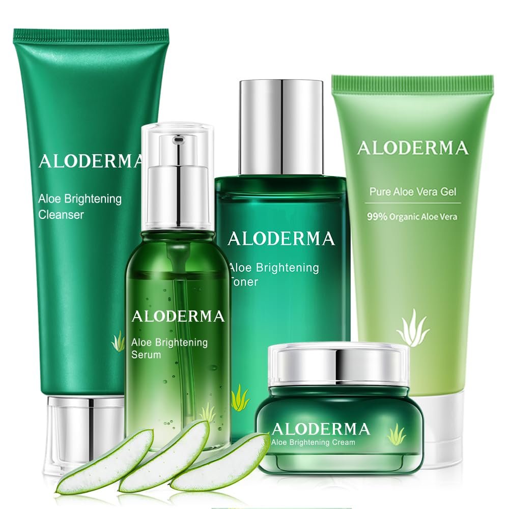Aloderma Signature Aloe Brightening Set - 6 Pieces - Gel x2pcs, Cleanser, Toner, Serum, Cream