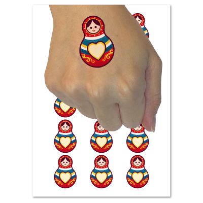 Matryoshka Babushka Russian Nesting Stacking Doll Temporary Tattoo Water Resistant Fake Body Art Set Collection - 15 2" Tattoos (1 Sheet)