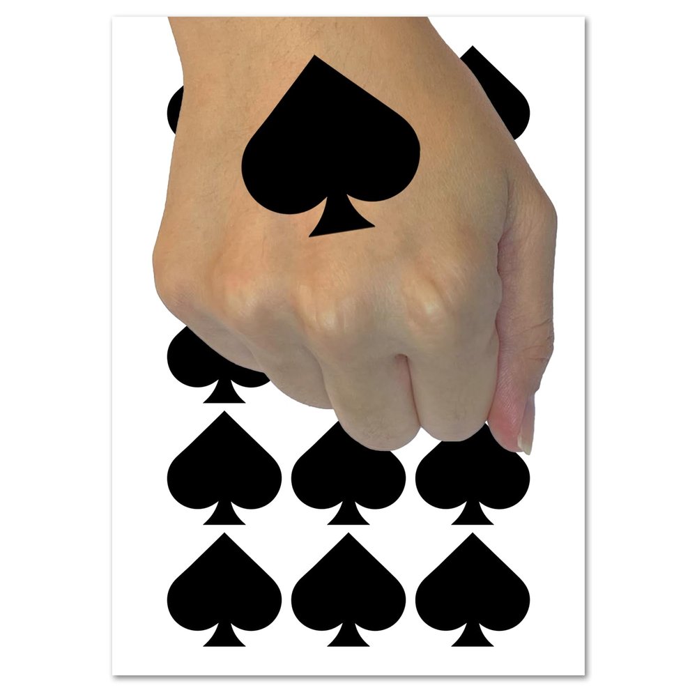 Card Suit Spades Temporary Tattoo Water Resistant Fake Body Art Set Collection - 15 2" Tattoos (1 Sheet)