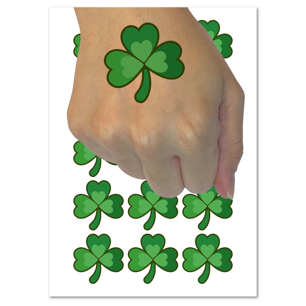 Three Leaf Clover Shamrock Temporary Tattoo Water Resistant Fake Body Art Set Collection - 15 2" Tattoos (1 Sheet)