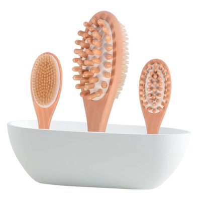 MERRYHAPY Wood Handle Double-Sided Bath Brush Bristle Back Massage Brush for Shower Long Handled Shower