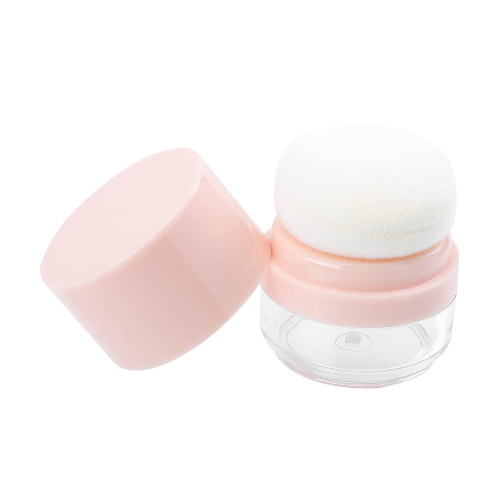 Beatifufu Portable Loose Powder Container with Puff Travel-friendly Makeup Storage Case for Blusher and Cosmetics Durable and Multipurpose Design Pink Color No Mirror Included
