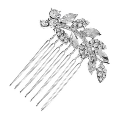 Beatifufu 1Pc Rhinestone Alloy Hair Comb Side Hair Accessory for Women Leaf Design Fashion Hairpin for Weddings Parties and Daily Use