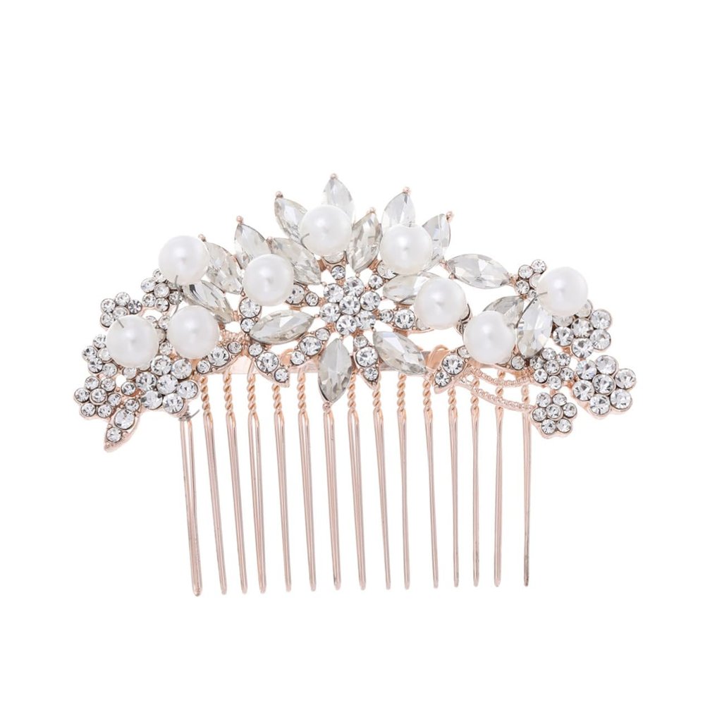 Beatifufu Bride Hair Comb Rose Gold Wedding Headdress Delicate Fashion Headwear for Women Elegant Costume Accessories for Parties and Special Events