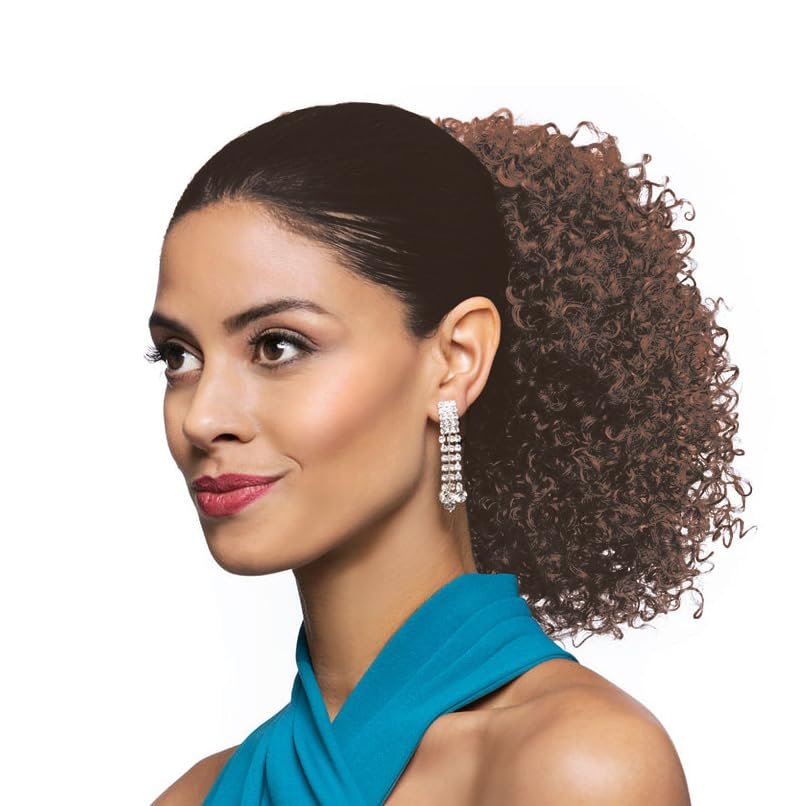10" Length Drawstring Ponytail DS21 Color FS4/30 - Cheerleading Looser Spiral Curls Fusion Heat Friendly Synthetic Fiber Womens Lightweight African American Curly Cheer Bundle Hairloss Booklet