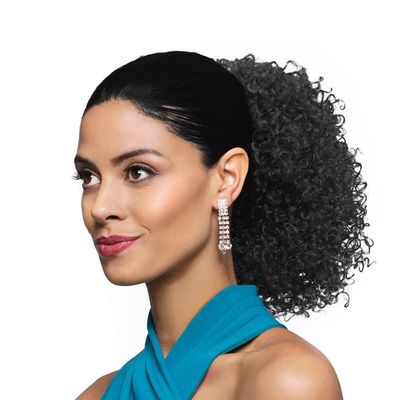 10" Length Drawstring Ponytail DS21 Color 1 Black - Cheerleading Looser Spiral Curls Fusion Heat Friendly Synthetic Fiber Womens Lightweight African American Curly Cheer Bundle Hairloss Booklet