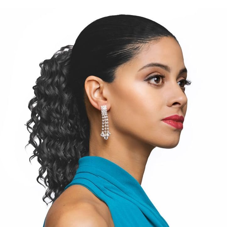 12" Length Drawstring Curly Loose Ponytail DS22 Color 1B - Gently Pulled Out Spiral Curls Haipiece Fusion Heat Friendly Synthetic Fiber Womens African American Foxy Silver Bundle Hairloss Booklet