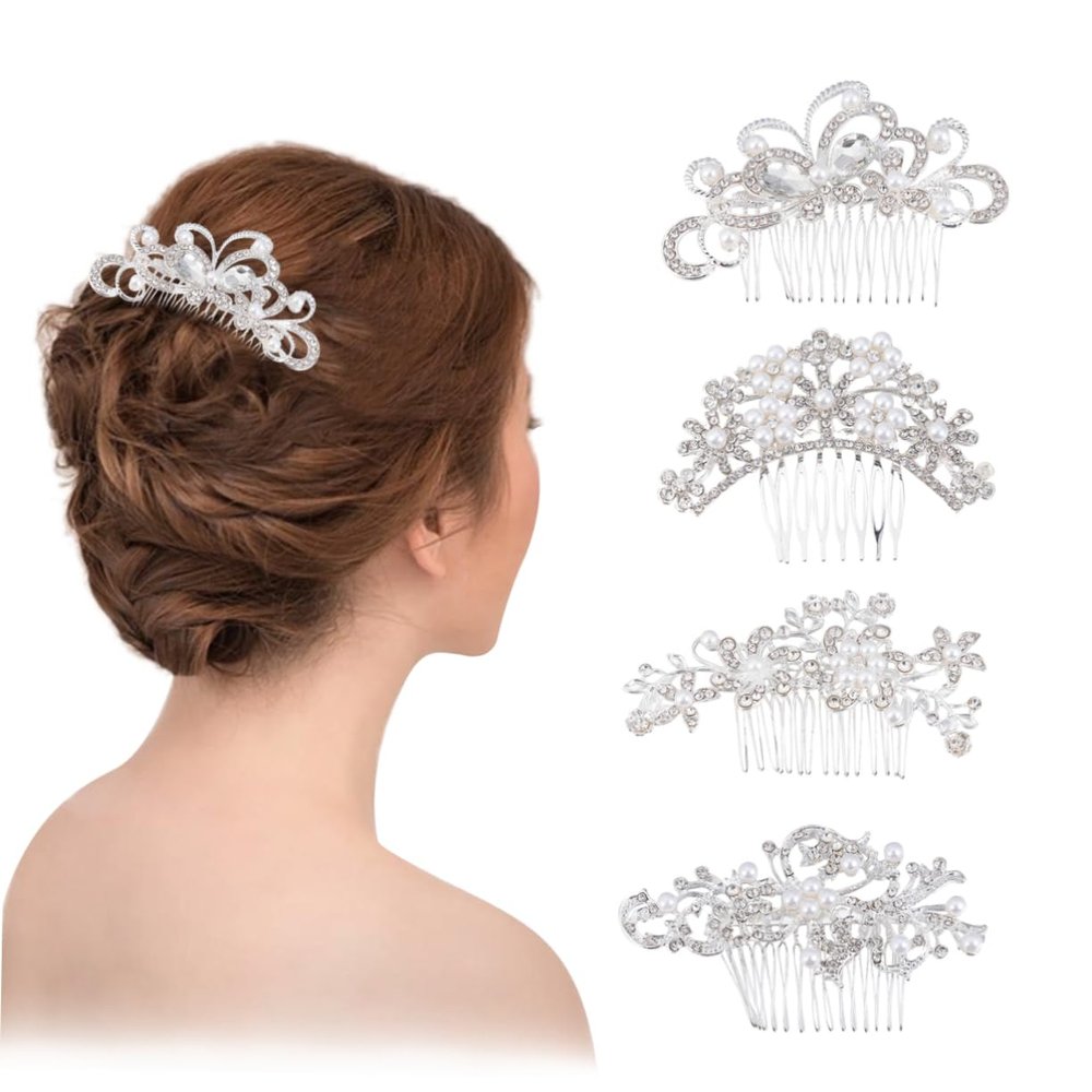 Beatifufu Hair Accessory Comb Pearl Bridal Hair Comb Set Rhinestone Wedding Party Prom Elegant