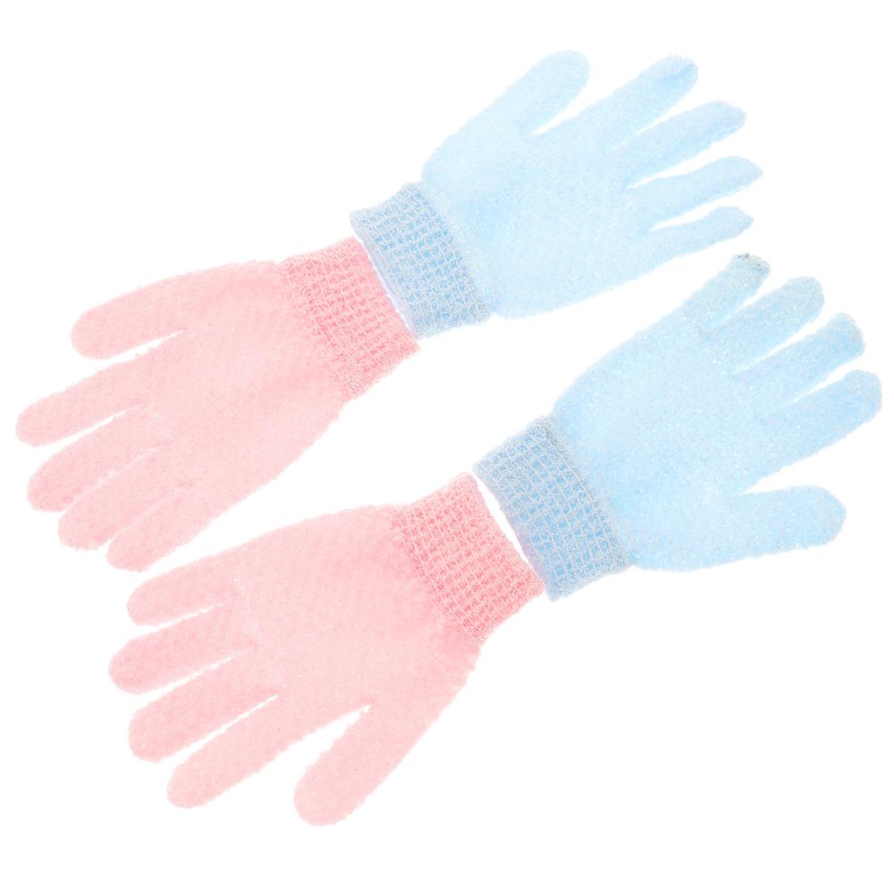Beatifufu Exfoliating Bath Gloves Dual-sided Body Scrub Spa Gloves for Gentle Cleansing and Massaging Comfortable Durable Shower Blue Pink for All Skin Types