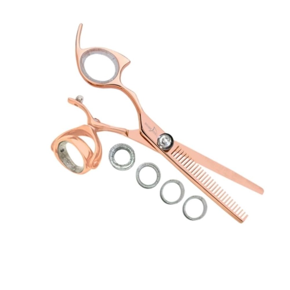 Sharkfin Shears Professional Left Handed Super Swivel Rose Gold 28 Tooth Thinner
