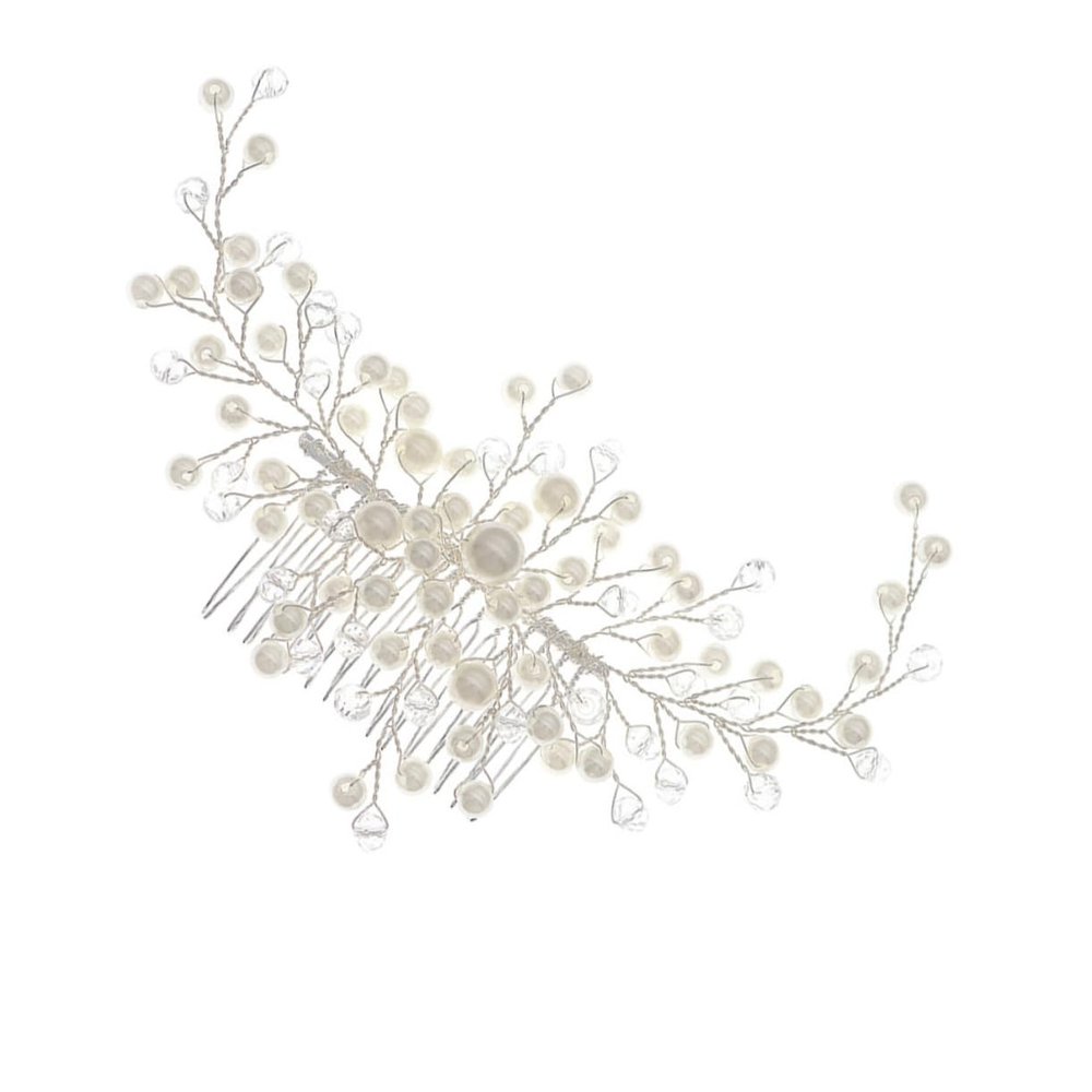 Beatifufu Alloy Material Hair Comb Accessory Pearl Rhinestone Hairpin Elegant Hair Decor for Women