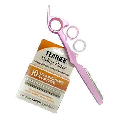 Sharkfin Shears Pink Aluminum Razor with Feather Blade & 10 pack Razor Blades