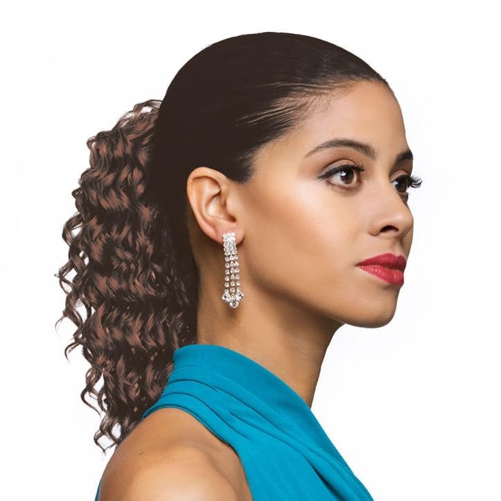 12" Length Drawstring Curly Loose Ponytail DS22 Color FS4/30 - Gently Pulled Out Spiral Curls Haipiece Fusion Heat Friendly Synthetic Fiber Womens African American Foxy Silver Bundle Hairloss Booklet