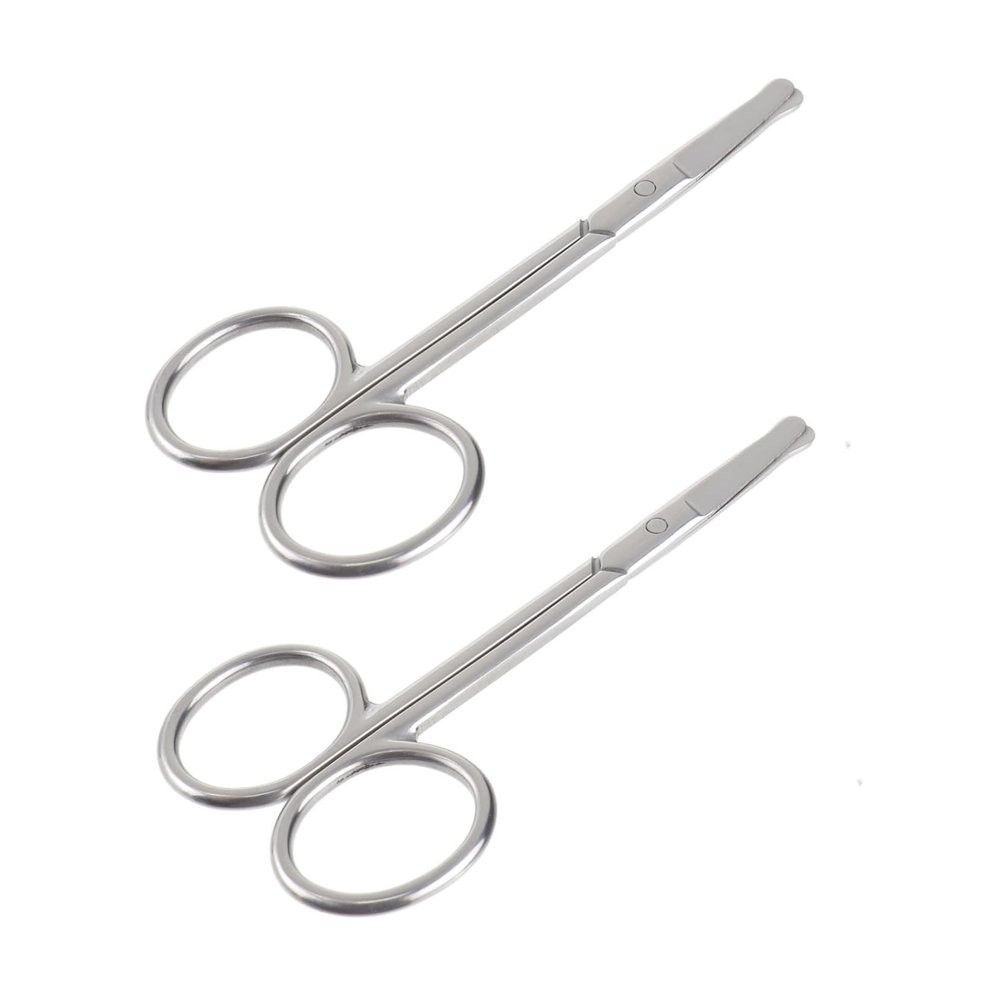 MERRYHAPY 2pcs Stainless Steel Eyebrow Trimmer Precision Vibrissa Scissors Rounded Nose Hair Trimmer for Safe Grooming Beauty Care Tools for Men and Women