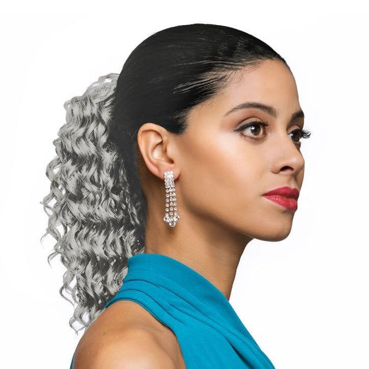 12" Length Drawstring Curly Loose Ponytail DS22 Color 60 - Gently Pulled Out Spiral Curls Haipiece Fusion Heat Friendly Synthetic Fiber Womens African American Foxy Silver Bundle Hairloss Booklet
