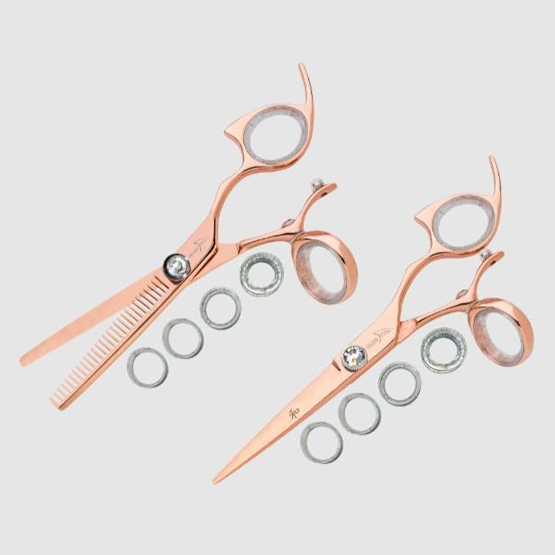 Sharkfin Shears Professional Right Handed Swivel ROSE GOLD/BLACK 6.25" Shear & 28 Tooth Thinner Set